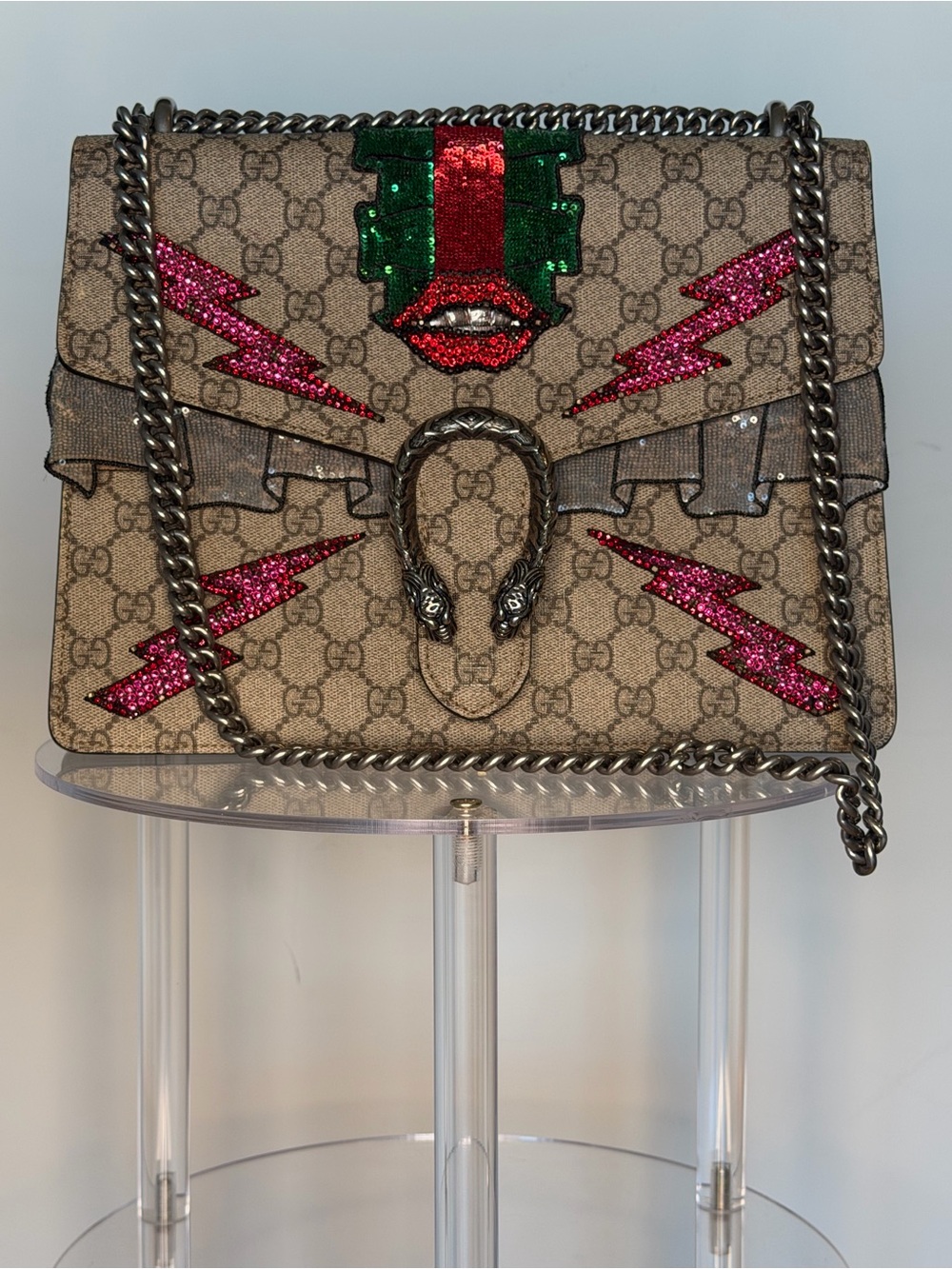 Gucci Beige GG Supreme Glitter Embellished Shoulder Bag